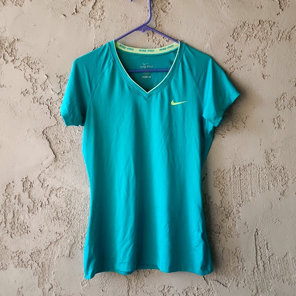 Nike pro dri fit fitted shirt teal green